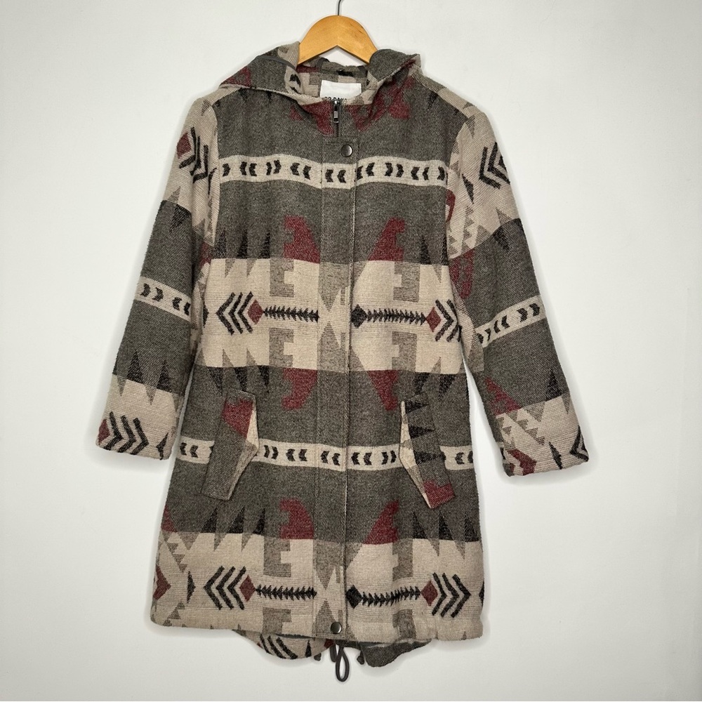 BB Dakota Grey Aztec Coat Jacket Womens Size XS *MISSING FUR TRIM FOR HOOD*